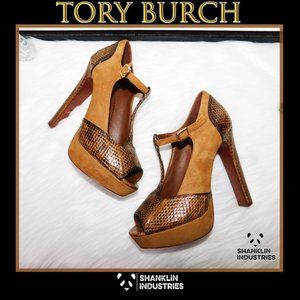 🤍🐼TORY BURCH🐼🤍 Snakeskin Suede Heels SZ 5.5
